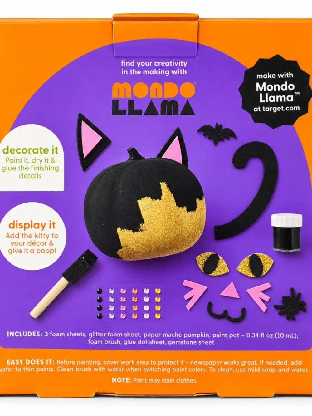 Mondo Llama Paper Mache Pumpkin Cat Kit Halloween DIY Kids Craft Black Cat